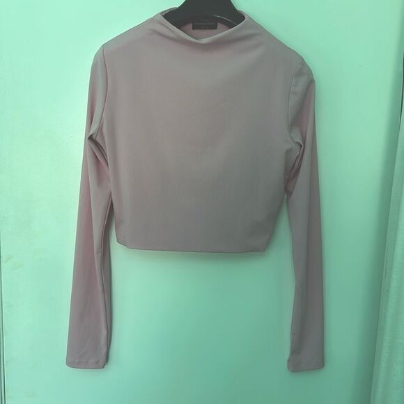 naked wardrobe Tops - Naked Wardrobe Pink funnel neck long sleeve crop top